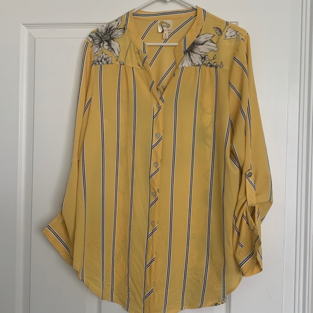 fig and flower Yellow Striped Floral Yoke Tunic